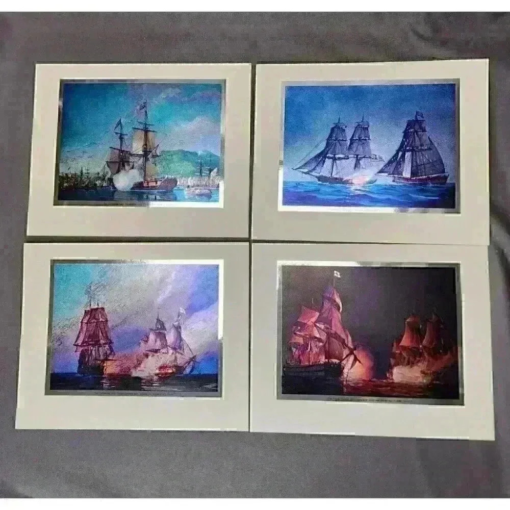 U.S. Ships of 76 Set William Nowland Van Powell Vintage Foil Color-Etched Prints